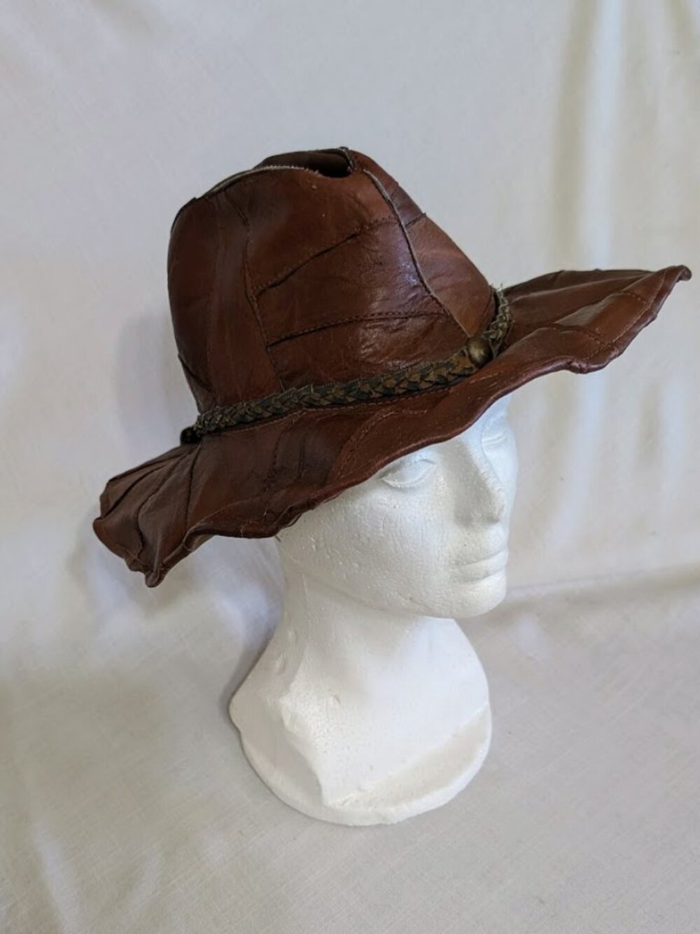 Vintage Hat Genuine Leather Patchwork Hat Cowboy / Hippie Hat - Small